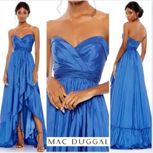 Mac Duggal Asymmetrical Strapless Sweetheart Ruffle Gown Sapphire Blue Size 10